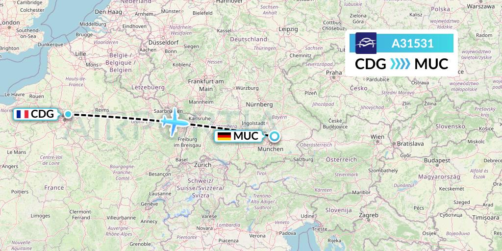 A31531 Aegean Airlines Flight Map: Paris to Munich