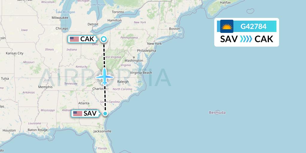 G42784 Allegiant Air Flight Map: Savannah to Akron