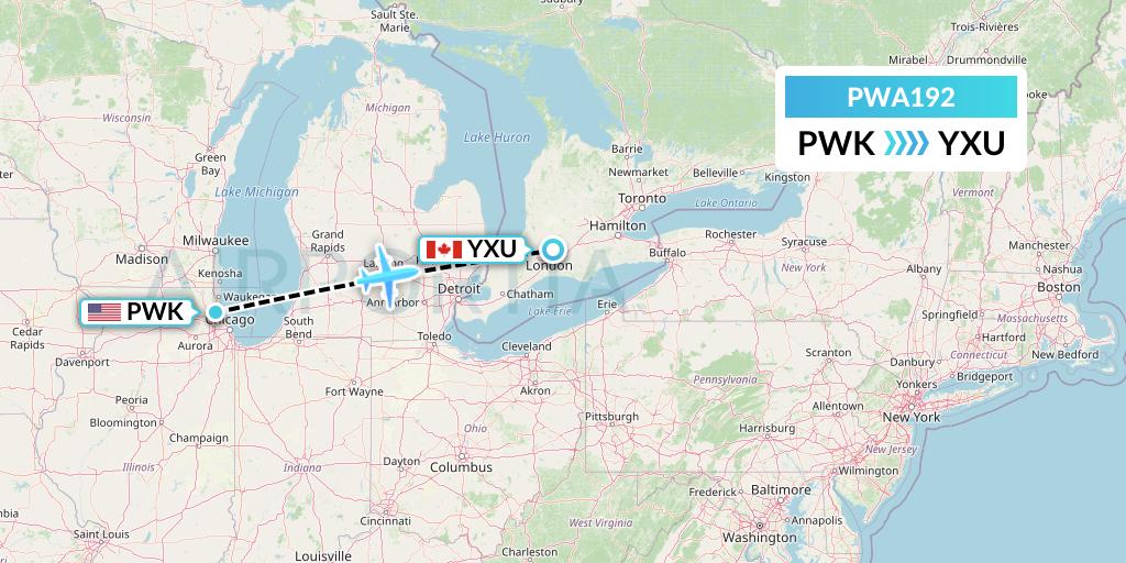 PWA192 Priester Aviation Flight Map: Chicago to London