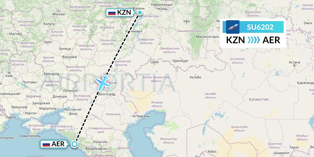 SU6202 Aeroflot Flight Map: Kazan to Sochi