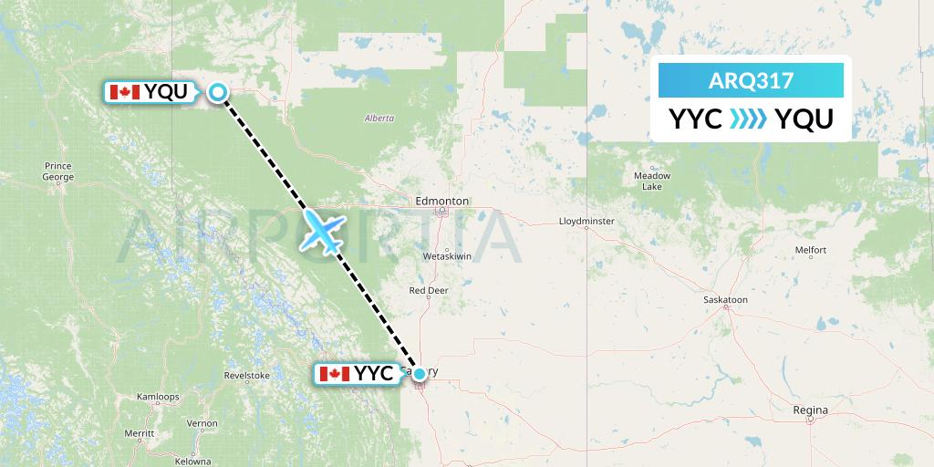 ARQ317 Ark Airways Flight Map: Calgary to Grande Prairie