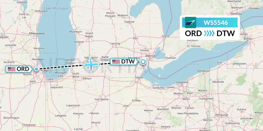 WS5546 WestJet Flight Map: Chicago to Detroit