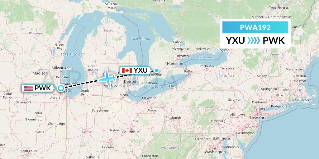PWA192 Priester Aviation Flight Map: London to Chicago