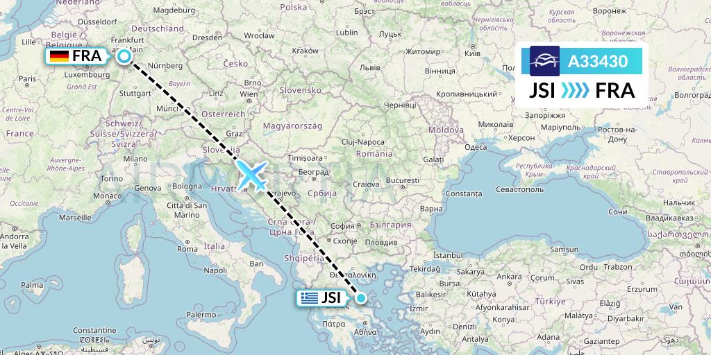 A33430 Aegean Airlines Flight Map: Skiathos to Frankfurt