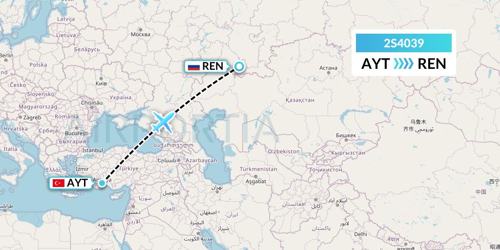 2S4039 Star Equatorial AL Flight Map: Antalya to Orenburg