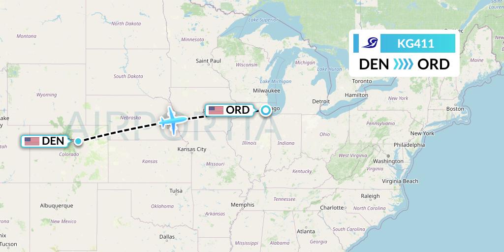KG411 Key Lime Air Flight Map: Denver to Chicago