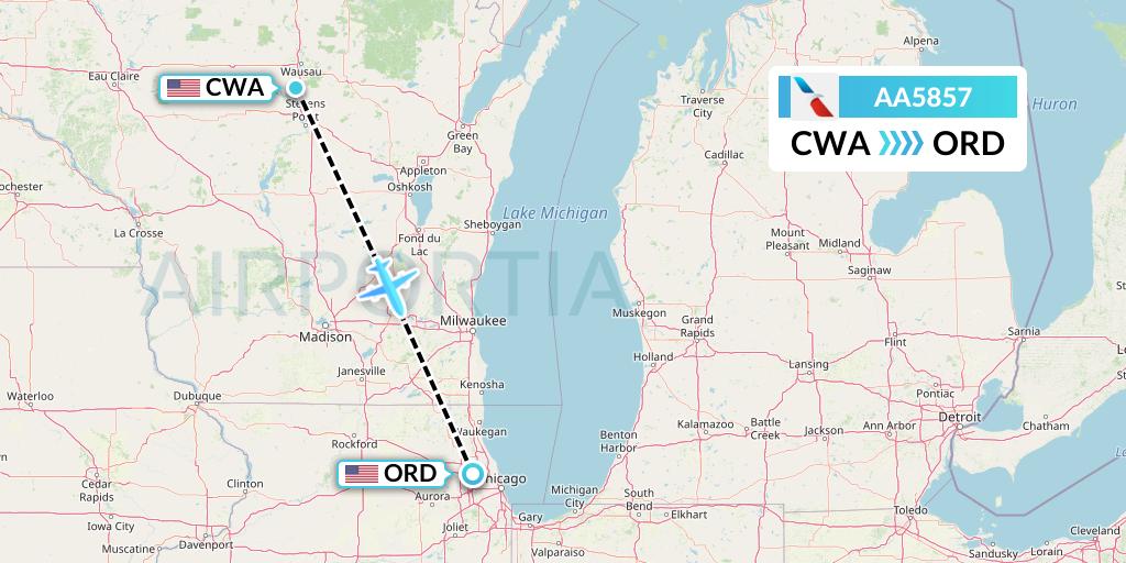 AA5857 American Airlines Flight Map: Wausau to Chicago