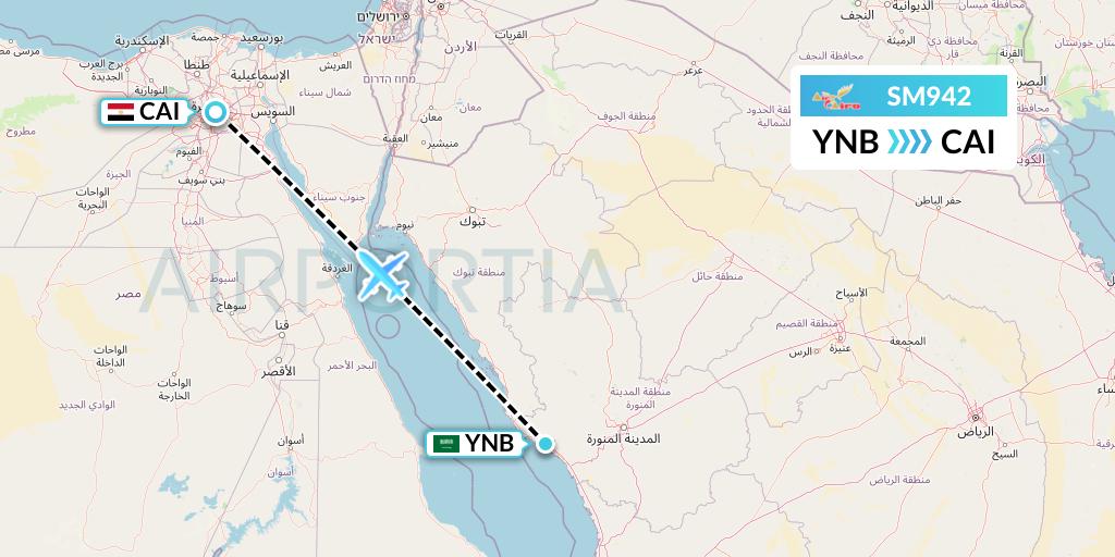 SM942 Air Cairo Flight Map: Yanbu to Cairo