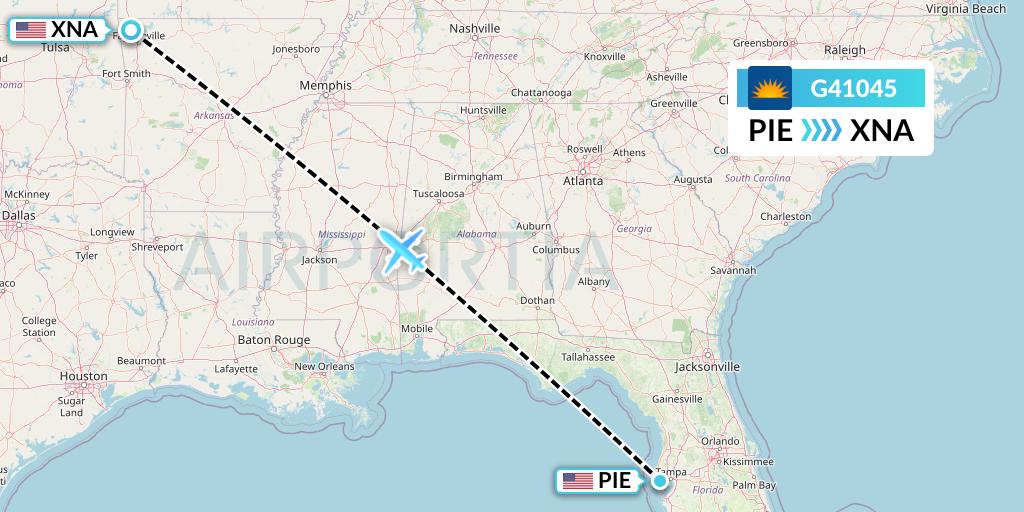 G41045 Allegiant Air Flight Map: St. Petersburg to Bentonville