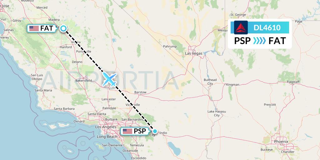 DL4610 Delta Air Lines Flight Map: Palm Springs to Fresno