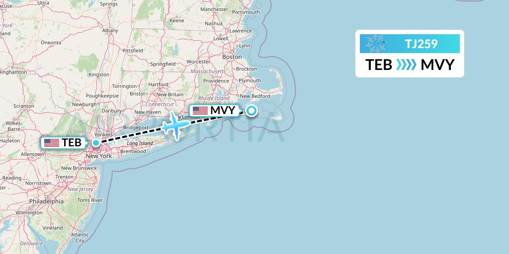 TJ259 Tradewind Aviation Flight Map: Teterboro to Martha's Vineyard