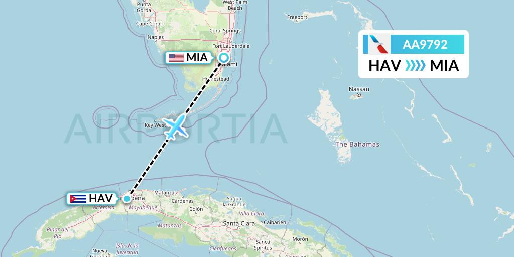 AA9792 American Airlines Flight Map: Havana to Miami
