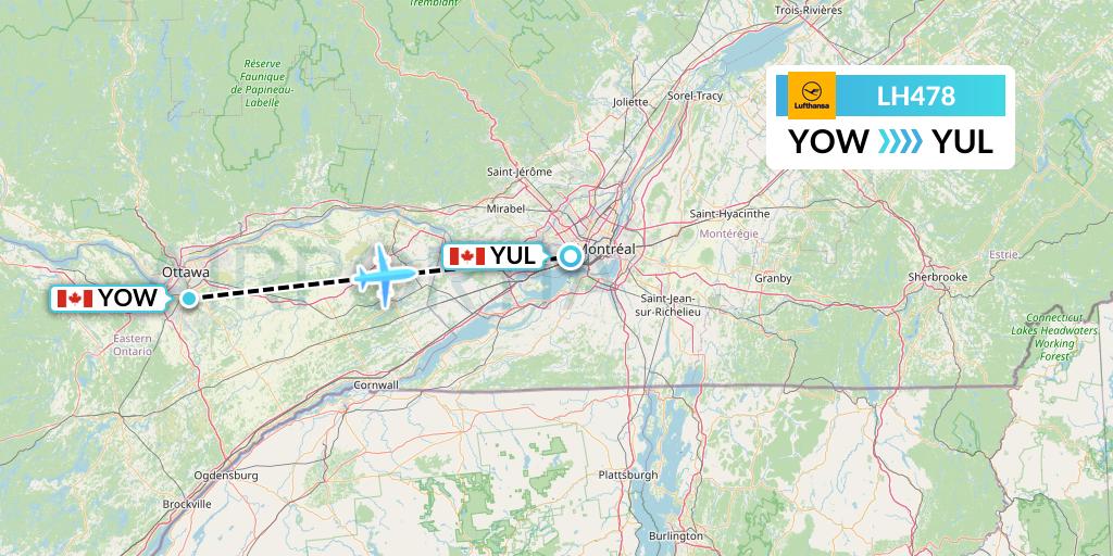 LH478 Lufthansa Flight Map: Ottawa to Montreal