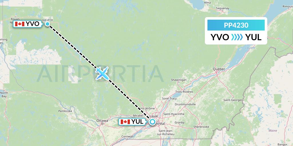 PP4230 Jet Aviation Business Jets Flight Map: Val-d'Or to Montreal
