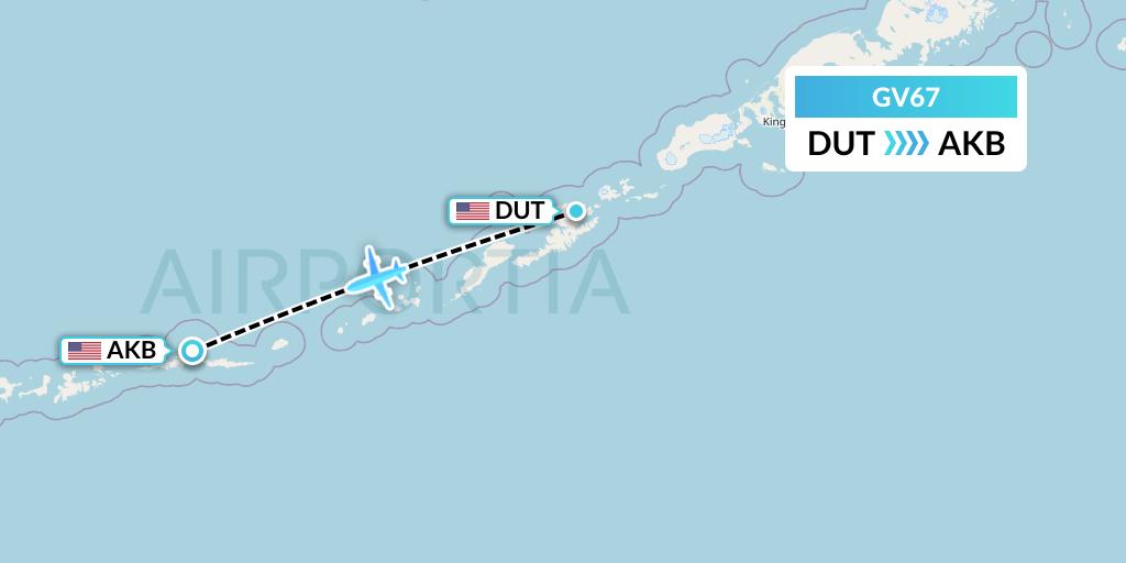 GV67 Grant Aviation Flight Map: Unalaska to Atka