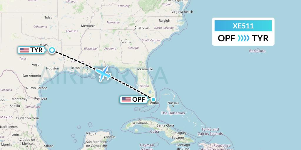 XE511 Jsx Flight Map: Miami to Tyler