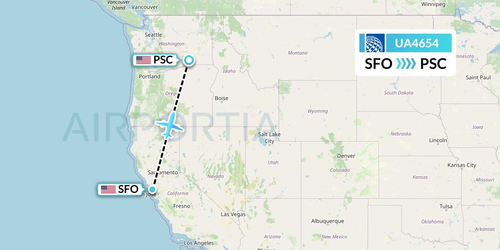 UA4654 United Airlines Flight Map: San Francisco to Pasco