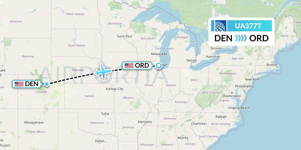 UA377T United Airlines Flight Map: Denver to Chicago