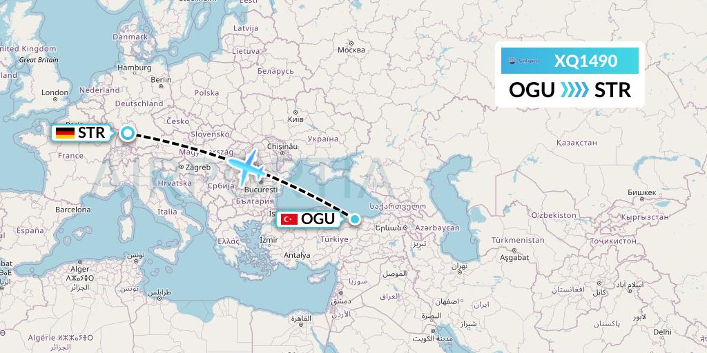 XQ1490 SunExpress Flight Map: Ordu to Stuttgart