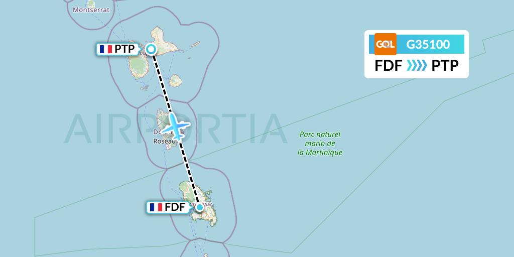 G35100 GOL Transportes Aeros Flight Map: Fort-de-France to Pointe-a-Pitre