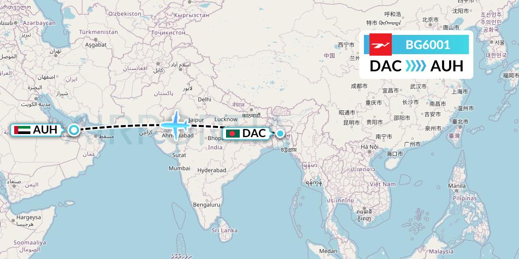 BG6001 Biman Bangladesh Airlines Flight Map: Dhaka to Abu Dhabi