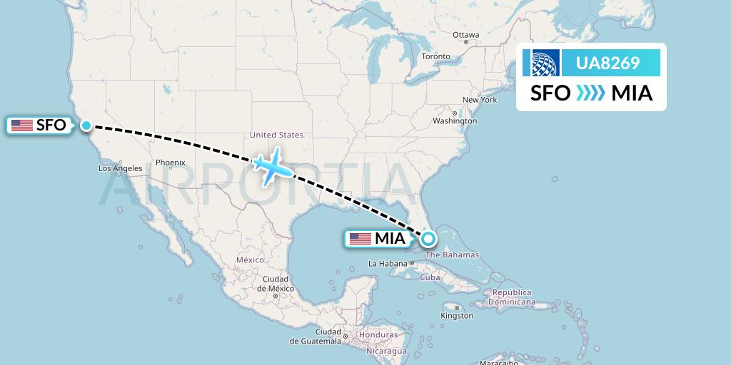 UA8269 United Airlines Flight Map: San Francisco to Miami