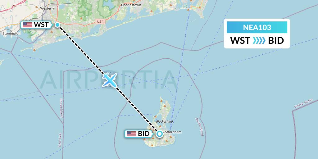 NEA103 New England Airlines Flight Map: Westerly to Block Island