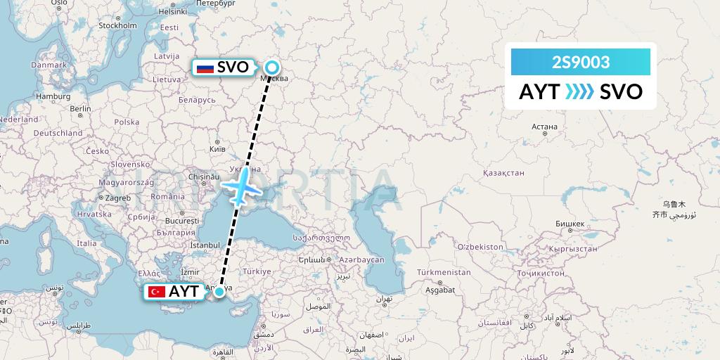 2S9003 Star Equatorial AL Flight Map: Antalya to Moscow