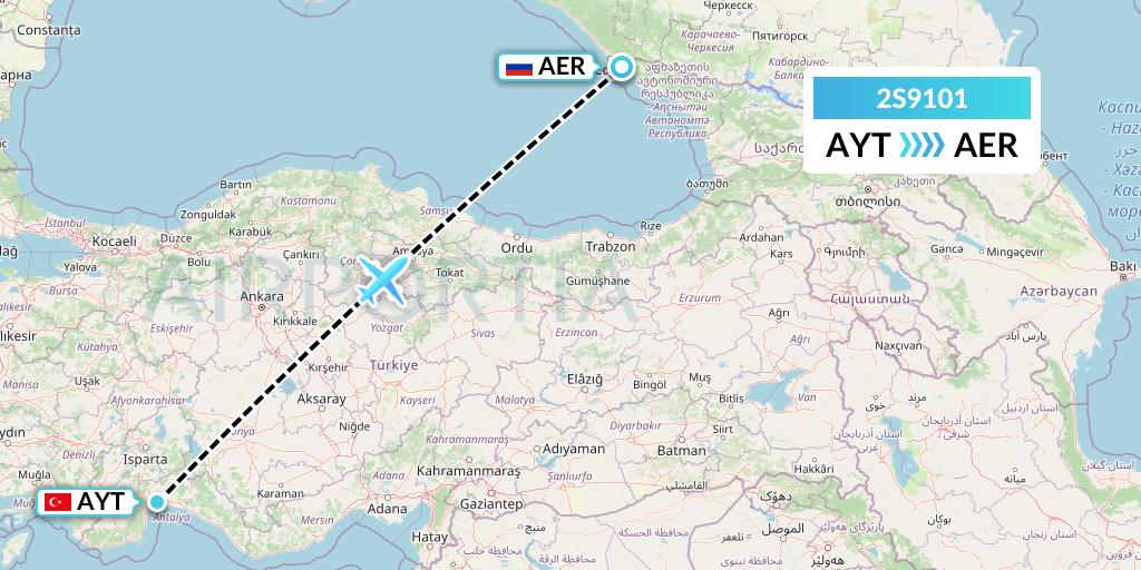 2S9101 Star Equatorial AL Flight Map: Antalya to Sochi