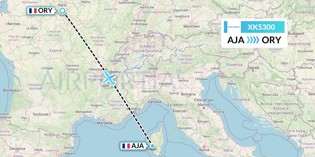 XK5300 Air Corsica Flight Map: Ajaccio to Paris
