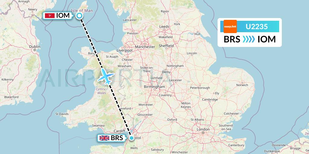 U2235 EasyJet Flight Map: Bristol to Isle of Man