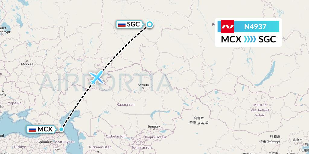 N4937 Nordwind Airlines Flight Map: Makhachkala to Surgut
