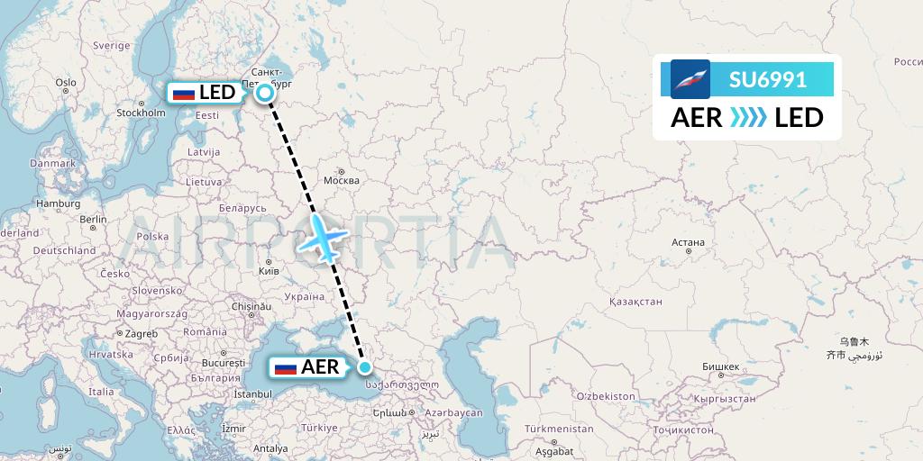 SU6991 Aeroflot Flight Map: Sochi to St. Petersburg