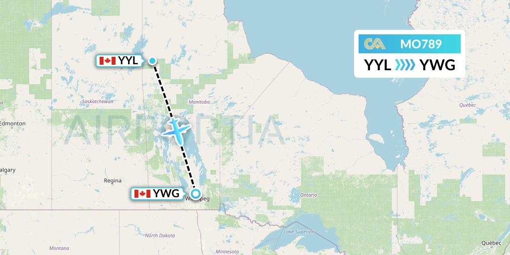 MO789 Calm Air Flight Map: Lynn Lake to Winnipeg