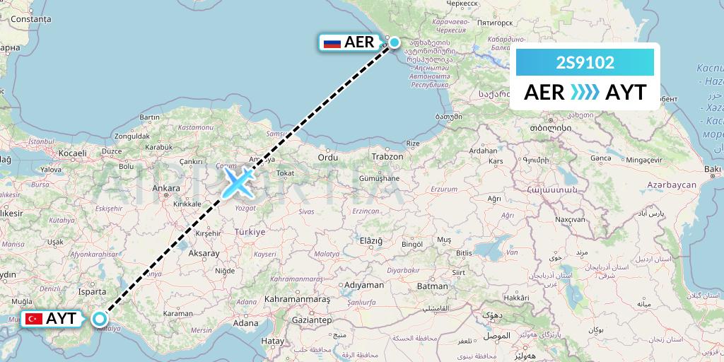 2S9102 Star Equatorial AL Flight Map: Sochi to Antalya