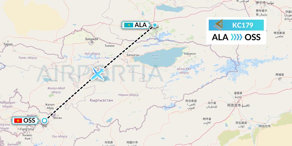 KC179 Air Astana Flight Map: Almaty to Osh