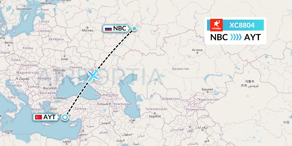 XC8804 Corendon Airlines Flight Map: Naberezhnye Chelny to Antalya