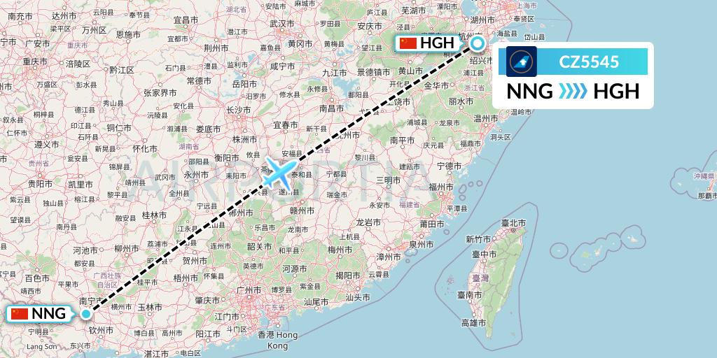 CZ5545 China Southern Airlines Flight Map: Nanning to Hangzhou