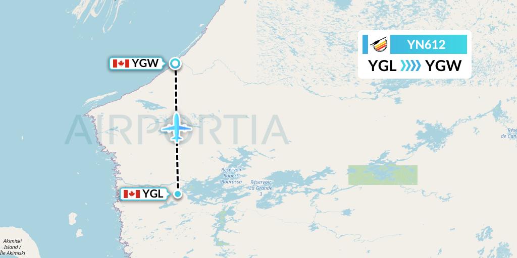 YN612 Air Creebec Flight Map: La Grande Riviere to Kuujjuarapik