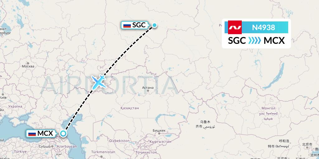 N4938 Nordwind Airlines Flight Map: Surgut to Makhachkala