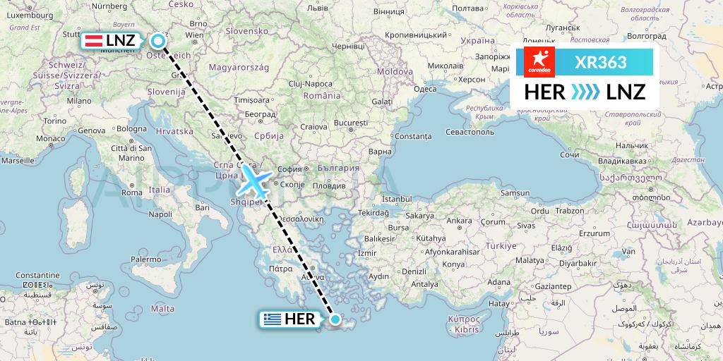 XR363 Corendon Airlines Europe Flight Map: Heraklion to Linz