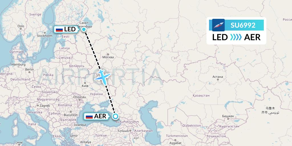 SU6992 Aeroflot Flight Map: St. Petersburg to Sochi
