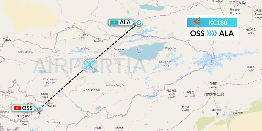 KC180 Air Astana Flight Map: Osh to Almaty