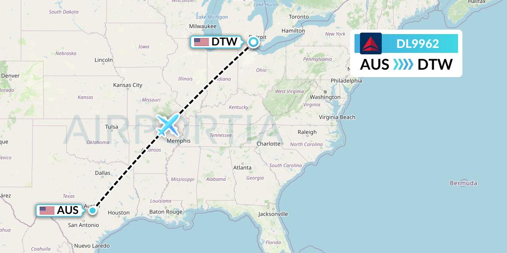 DL9962 Delta Air Lines Flight Map: Austin to Detroit