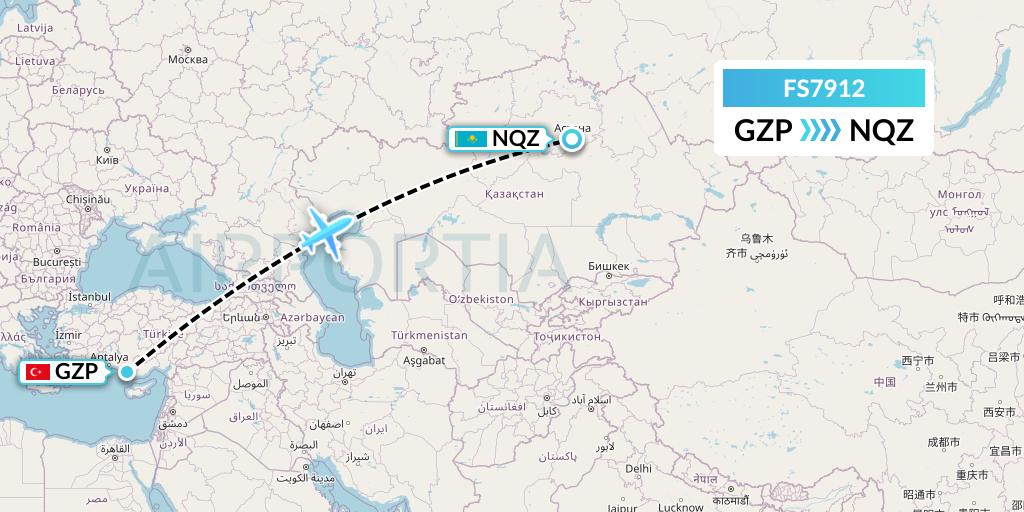FS7912 Flyr Flight Map: Gazipasa to Astana