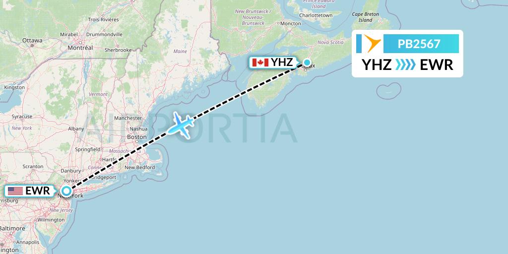 PB2567 PAL Airlines Flight Map: Halifax to New York