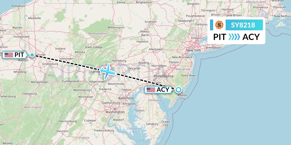 SY8218 Sun Country Airlines Flight Map: Pittsburgh to Atlantic City