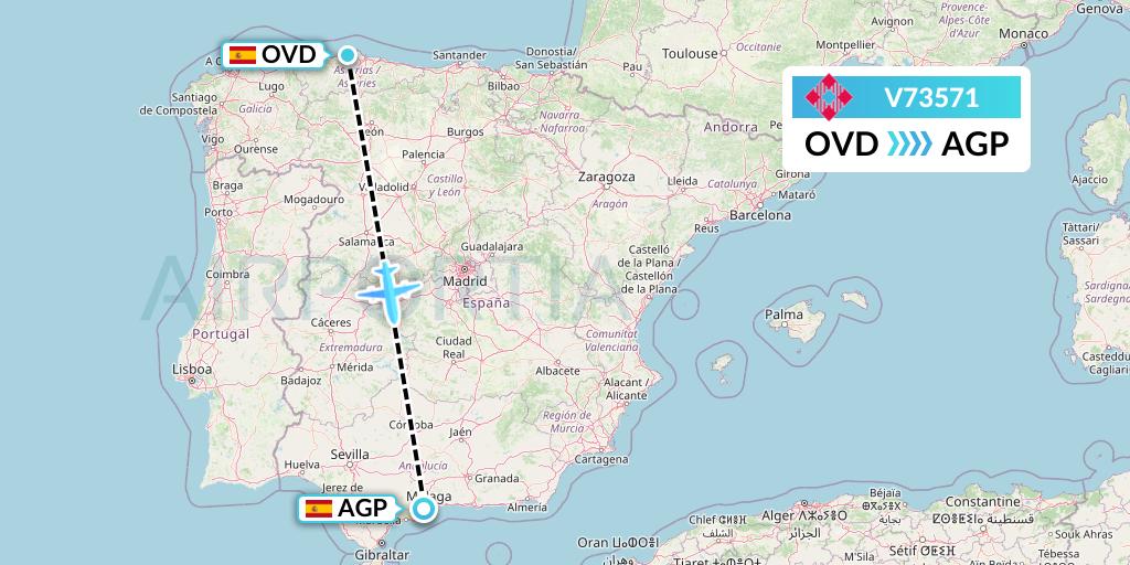 V73571 Volotea Flight Map: Asturias to Malaga