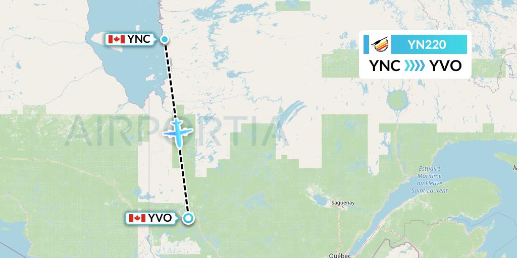 YN220 Air Creebec Flight Map: Wemindji to Val-d'Or
