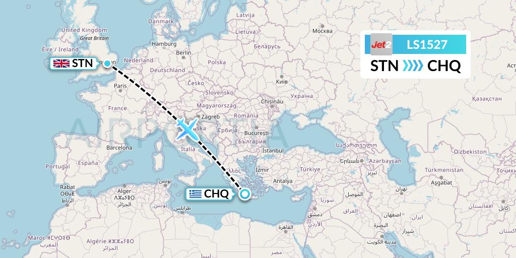 LS1527 Jet2 Flight Map: London to Chania